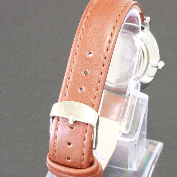 Men's Classic Minimalist 2 Hand Quartz Watch Raised Indices Brown Strap 36mm - Picture 11 of 12